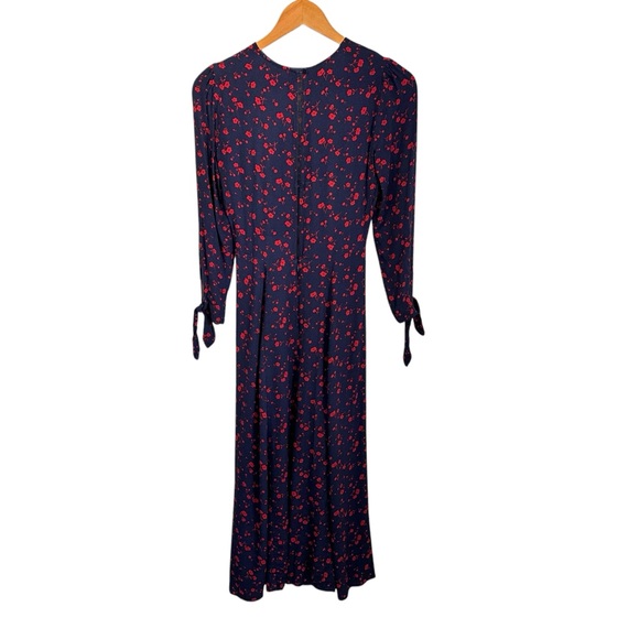 Reformation Womens Zelda Floral Midi Dress Sz 0 Poppy Blue Red Slit 3/4 Sleeve - Picture 4 of 13